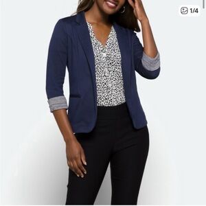 Skies Are Blue Jacket Womens XXL Asa Knit‎ Blazer Navy Blue Casual Career Work